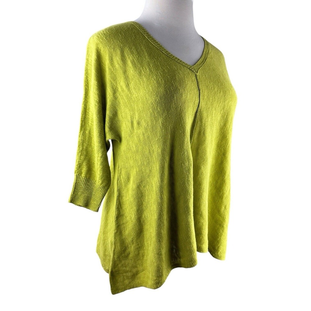 Eileen Fisher Organic Linen Cotton V-neck 3/4 Sleeve Top Green Small Lightweight - Picture 6 of 16